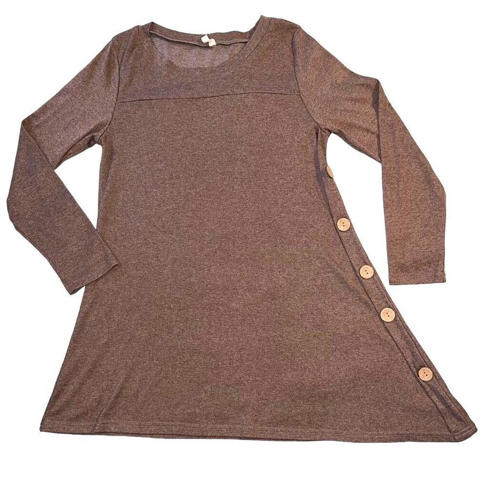 Igenjun Womens Asymmetrical Sweater Long Sleeve Button Accent Brown Medium